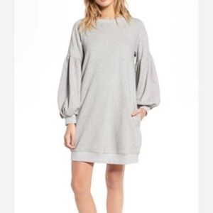 Gray sweatshirt dress with pockets‎ by JOA size XS blouson balloon sleeves